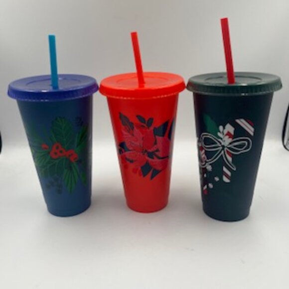 Starbucks Christmas Cold Cups Venti 24 oz Holiday Tumblers With Lids And Straws - Picture 1 of 10